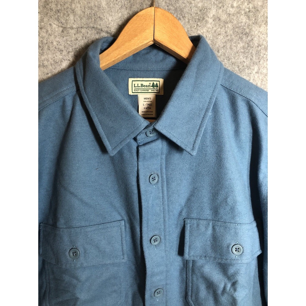 L.L. Bean Shirt Mens Large Tall Blue Chamois Flannel Fish Camp Hike Outdoors